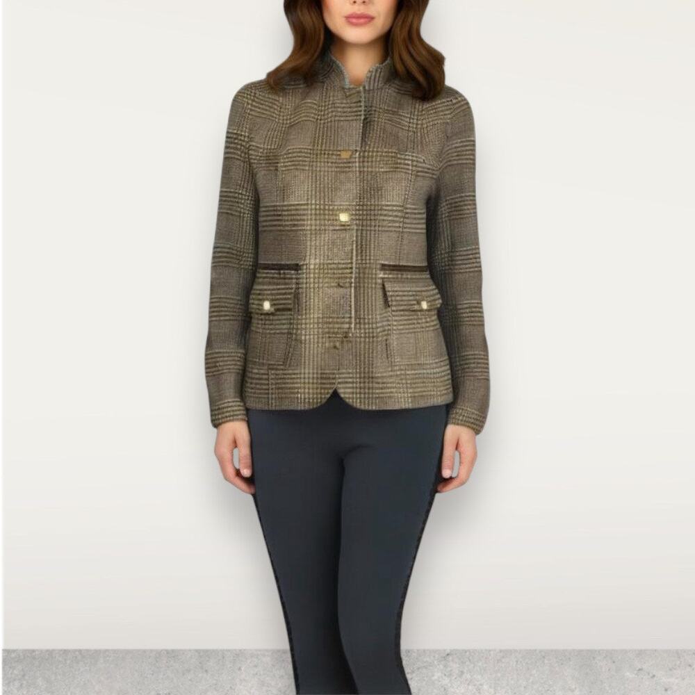 L.L. Bean Size M Houndstooth Tweed Wool Blazer Jacket Brown Old Money Aesthetic